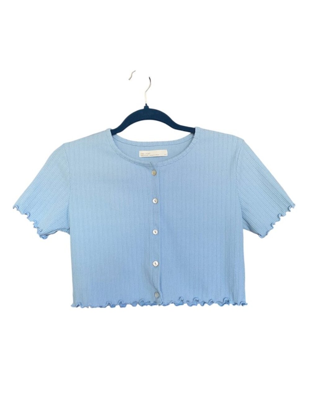 OAK + FORT Baby Blue Crooped Pointelle Mockneck Cardigan Top Sz S